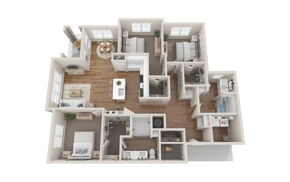 C2 - 3 bedroom floorplan layout with 2 bathrooms and 1583 square feet